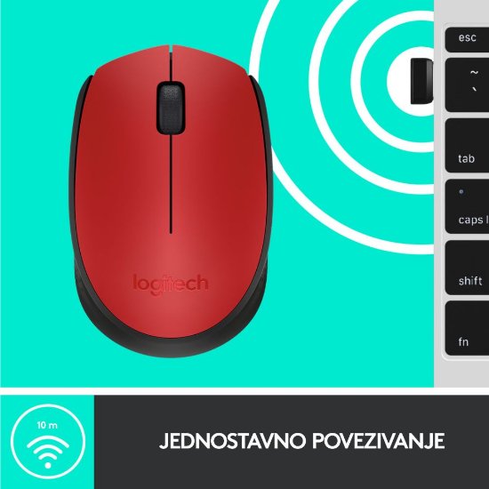 Miš LOGITECH M171, optički, bežični, crveni
