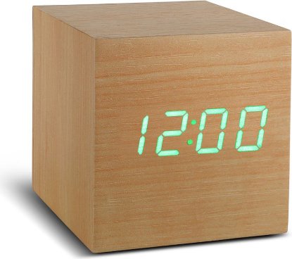 Digitalni sat GINGKO Cube Beech Click Clock, zeleni LED