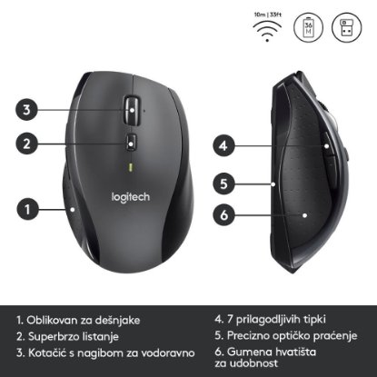 Miš LOGITECH M705, laserski, bežični, USB, sivi