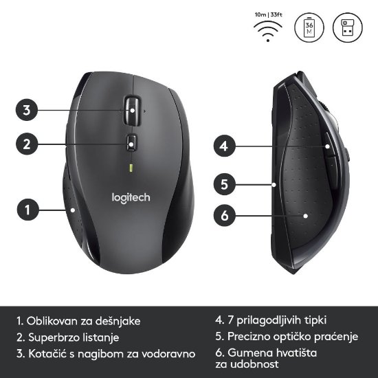 Miš LOGITECH M705, laserski, bežični, USB, sivi