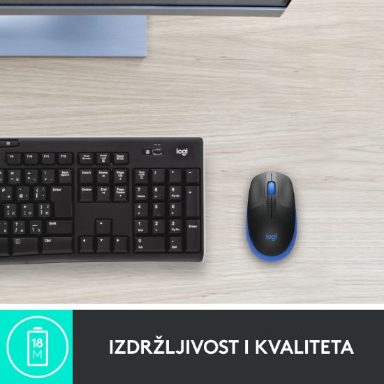 Miš LOGITECH M190, optički, bežični, 1000dpi, crno-plavi