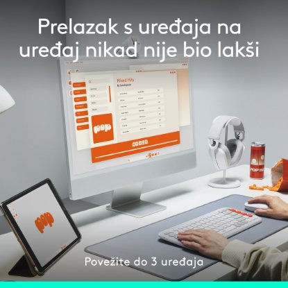 Miš LOGITECH POP, optički, bežični, USB, BT, 1000dpi, sivi