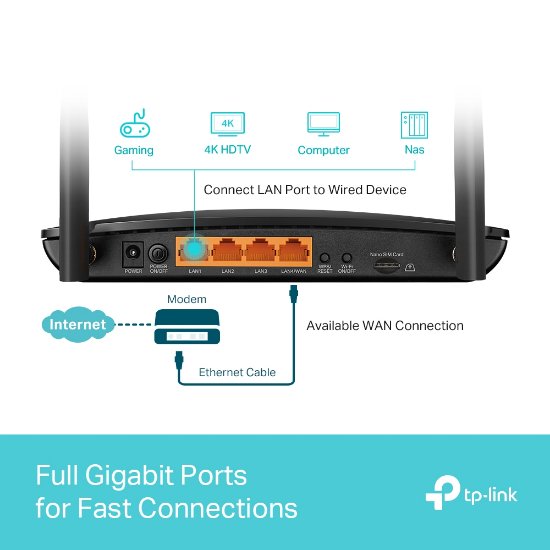 Router TP-LINK Archer MR600 V2, 802.11a/b/g/n/ac, 4G+ SIM, Dual Band Gigabit Archer MR600 router, 3 x 10/100/1000 LAN + 1 x 10/100/1000 WAN + 1 x 4G SIM, 2 antene, bežični