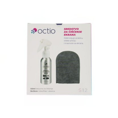 Sredstvo za čišćenje OCTIO S12, za ekrane, mikrofiber rukavica, sprej, 120ml