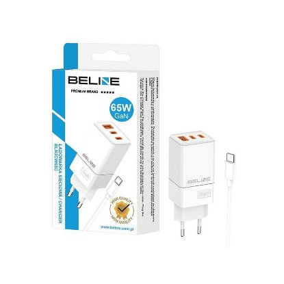 Kućni punjač BELINE BLN3CW65C GaN, 65W, PD3.0/QC3.0, 2xUSB-C + USB-A, USB-C kabel, bijeli