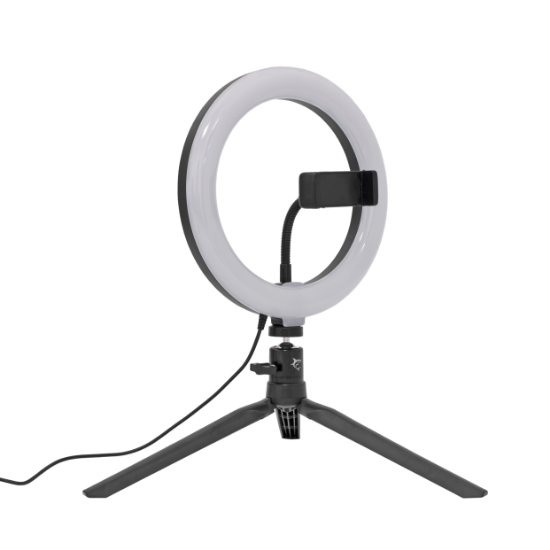 Selfie tripod WHITE SHARK, MOONLIGHT, s svjetlosnim prstenom, 20 cm, crni