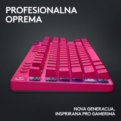 Tipkovnica LOGITECH G Pro X TKL LIGHTSPEED, mehanička, tactile, bežična, RGB, roza