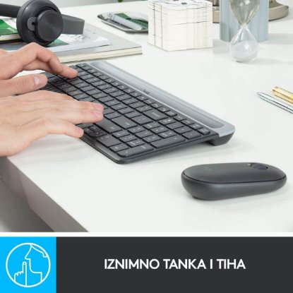 Tipkovnica + miš LOGITECH MK470 Slim Wireless, bežična, crna