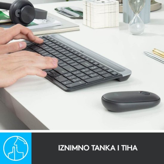 Tipkovnica + miš LOGITECH MK470 Slim Wireless, bežična, crna