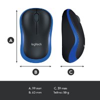 Miš LOGITECH M185, optički, bežični, 1000dpi, crno-plavi