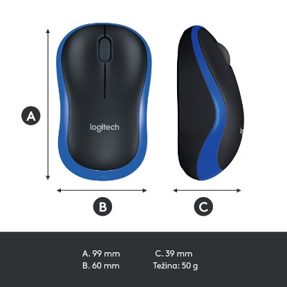 Miš LOGITECH M185, optički, bežični, 1000dpi, crno-plavi