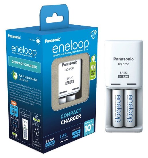 Punjač baterija PANASONIC Eneloop Compact KKJ50MCD20E, 2 mjesta za punjenje + 2x 2000mAh AA baterije