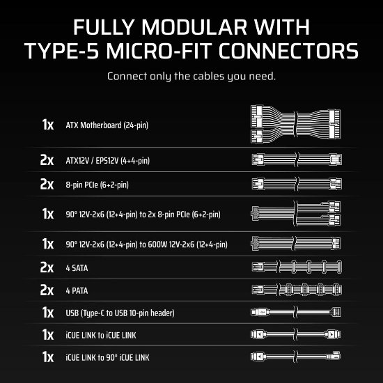 Napajanje 1200W, CORSAIR HX1200i Shift, CP-9020267-EU, ATX v3.1, 140mm vent., 80+ Platinum, modularno