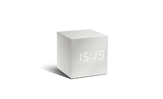 Digitalni sat GINGKO Cube Click Clock, budilica sa alarmom, drveno kućište, bijeli