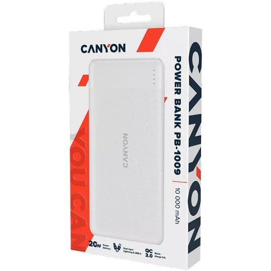 Mobilni USB punjač CANYON PB-1009, 10000 mAh, PD, QC3.0, bijeli