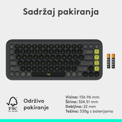 Tipkovnica LOGITECH POP Icon Keys, bežična, US Layout, BT, sivo-zelena