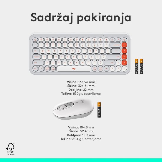 Tipkovnica + miš LOGITECH POP Icon Combo, bežična, US Layout, BT, bijelo-narančasta