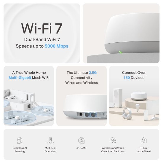 Router TP-LINK Deco BE25, BE3600, Whole Home Mesh Wi-Fi 7, Dual Band 2.4GHz/5GHz, 2×LAN, 2 komada