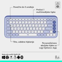 Tipkovnica LOGITECH POP Icon Keys, bežična, US Layout, BT, ljubičasto-bijela