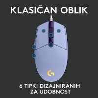 Miš LOGITECH Gaming G102 Lightsync, optički, 8000dpi, lilac, USB