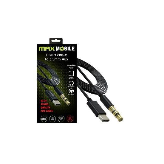 Kabel MAXMOBILE, USB-C (M) na 3.5mm (M), 1m, crni