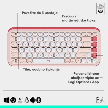 Tipkovnica + miš LOGITECH POP Icon Combo, bežična, US Layout, BT, rozo-bijela
