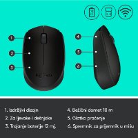 Miš LOGITECH B170, optički, 1000dpi, bežični, crni, USB