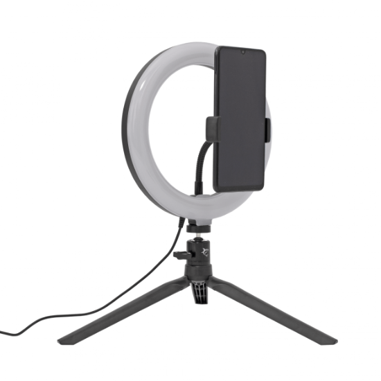 Selfie tripod WHITE SHARK, MOONLIGHT, s svjetlosnim prstenom, 20 cm, crni