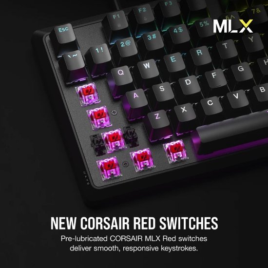 Tipkovnica CORSAIR K70 RGB Core, mehanička, MLX Red Linear switch, US Layout, USB, crna