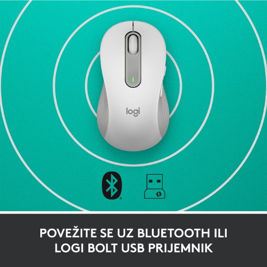 Miš LOGITECH M650 L, za ljevake, bežični, optički, 4000dpi, USB, BT, bijeli