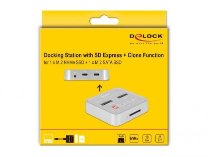 Docking station DELOCK 1 x M.2 NVMe SSD + 1 x M.2 SATA SSD with SD Express (SD 7.1) Card Reader and clone function