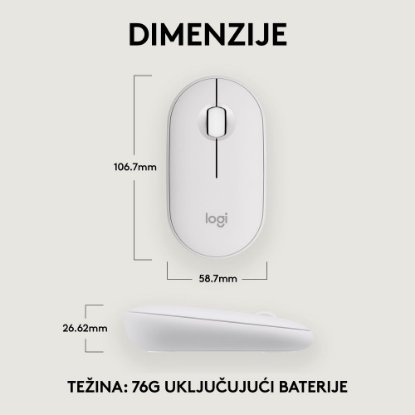 Miš LOGITECH M350s Pebble 2, optički, BT, bijeli