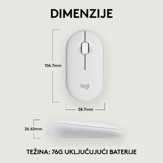 Miš LOGITECH M350s Pebble 2, optički, BT, bijeli