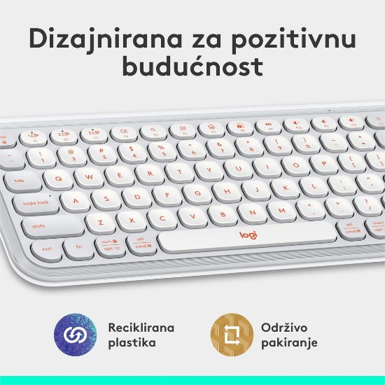 Tipkovnica LOGITECH POP Icon Keys, bežična, US Layout, BT, bijelo-narančasta