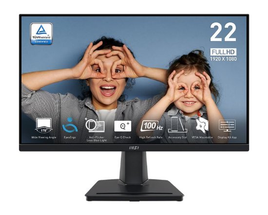 Monitor 21.5" MSI PRO MP225V, FHD, VA, 100Hz, 1ms, 300cd/m2, crni