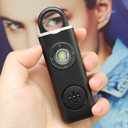 Osobni alarm ARIZA 2004, privjesak, LED svjetlo, punjiva baterija, crni