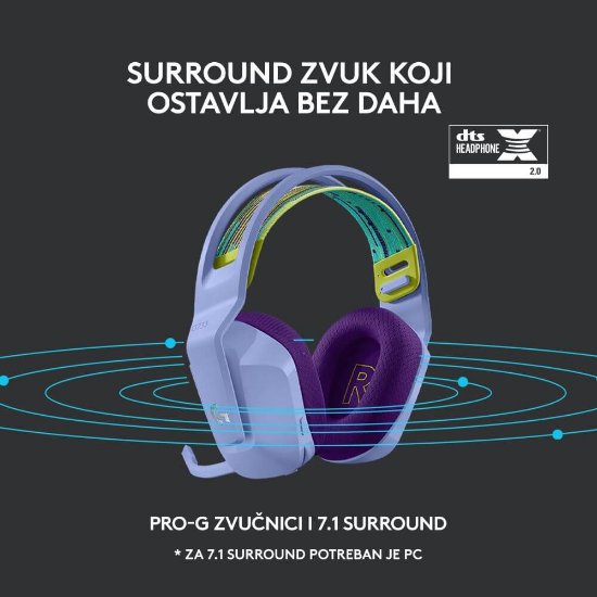 Slušalice LOGITECH Gaming G733 Lightspeed, RGB, bežične, lilac