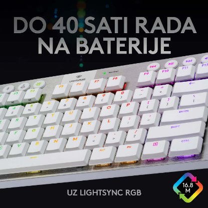 Tipkovnica LOGITECH Gaming G915 TKL Tenkeyless Lightspeed,Tactile switch, RGB, mehanička, bežična, UK Layout, USB, bijela