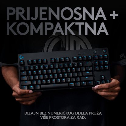 Tipkovnica LOGITECH G Pro TKL, GX Blue, mehanička, RGB, crna, USB