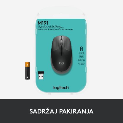Miš LOGITECH M190, optički, bežični, 1000dpi, crni