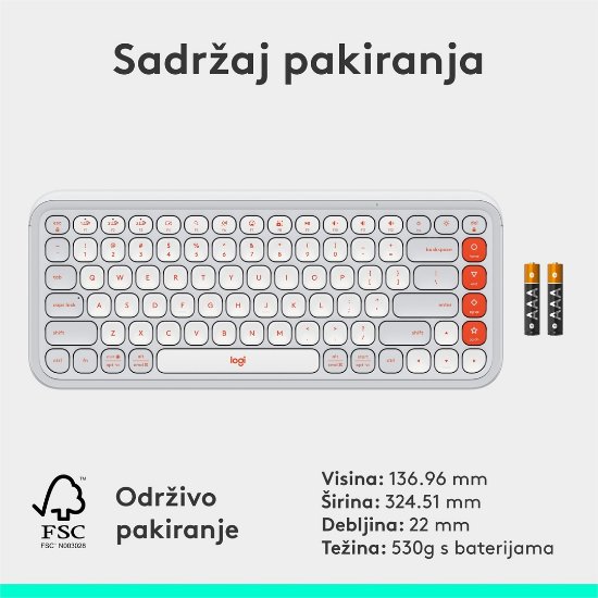 Tipkovnica LOGITECH POP Icon Keys, bežična, US Layout, BT, bijelo-narančasta