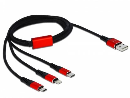 Kabel DELOCK, USB na 8-polni Lightning priključak, Micro USB i USB-C, 1m, crno/crveni