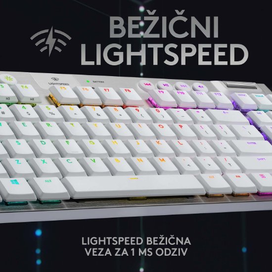 Tipkovnica LOGITECH Gaming G915 TKL Tenkeyless Lightspeed,Tactile switch, RGB, mehanička, bežična, UK Layout, USB, bijela