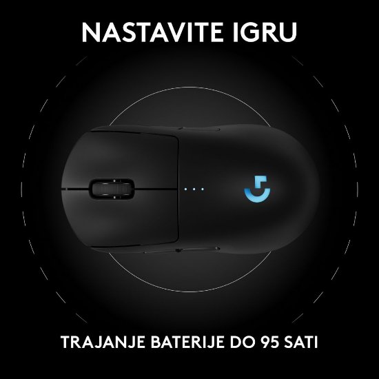 Miš LOGITECH Pro 2 Lightspeed, RGB, optički, bežični, 32000dpi, crni
