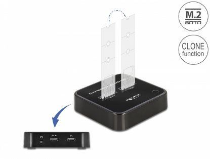 Docking station DELOCK, priključna stanica 2x M.2 SATA SDD s funkcijom kloniranja, crni