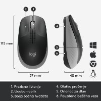 Miš LOGITECH M190, optički, bežični, 1000dpi, crno-sivi