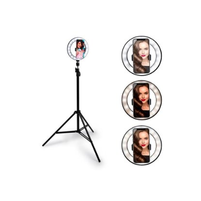 Stativ GRUNDIG Selfie Ring Light on Tripod, sa svjetlosnim prstenom, 80 LED dioda, do 210cm, crni
