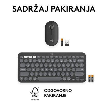 Tipkovnica + miš LOGITECH Pebble 2 Combo, bežična, crna