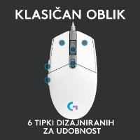 Miš LOGITECH Gaming G102 Lightsync, optički, 8000dpi, bijeli, USB