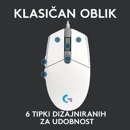 Miš LOGITECH Gaming G102 Lightsync, optički, 8000dpi, bijeli, USB